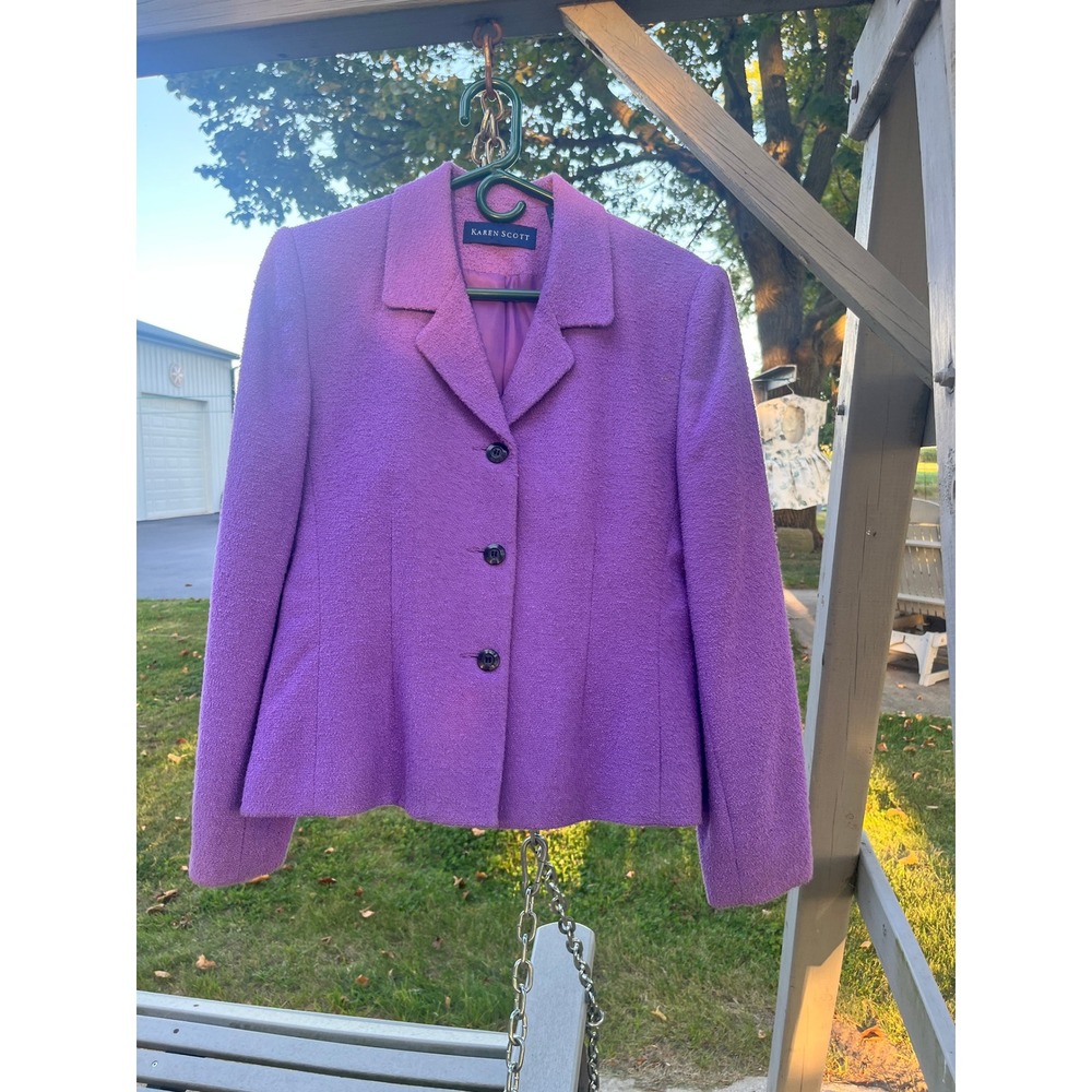 Karen Scott Purple Tweed Blazer Size 8 Petite Fitted Career Jacket